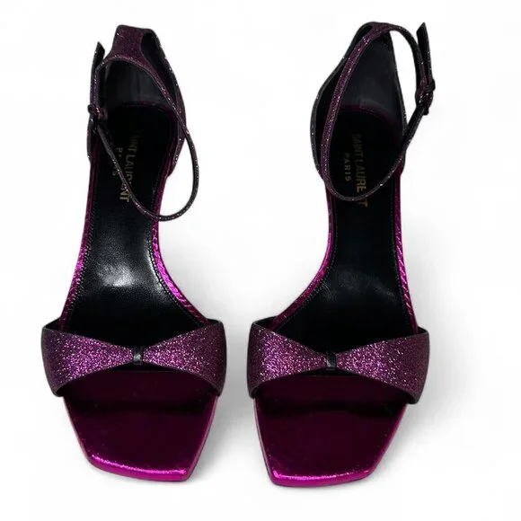 Saint Laurent Paris Glitter Fuchsia Kitten Heel Sandal EU 37.5 NWOB - Picture 4 of 16